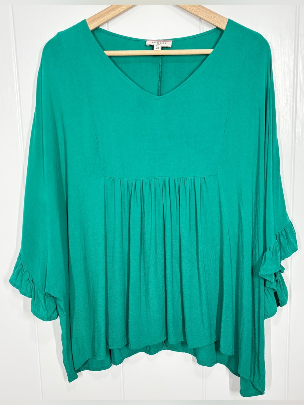 Andrew by Unit Boho Ruffled Blouse Size 2X Green